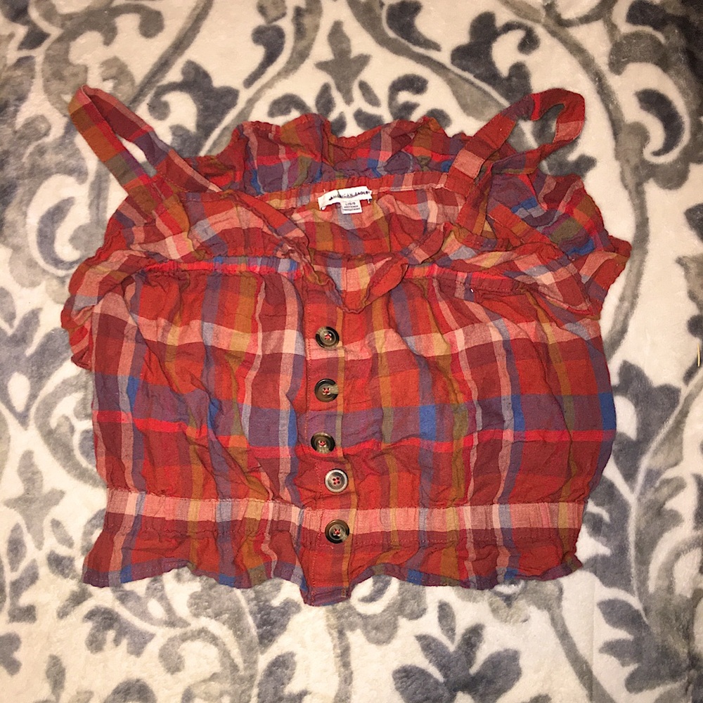 Red plaid cropped tank top